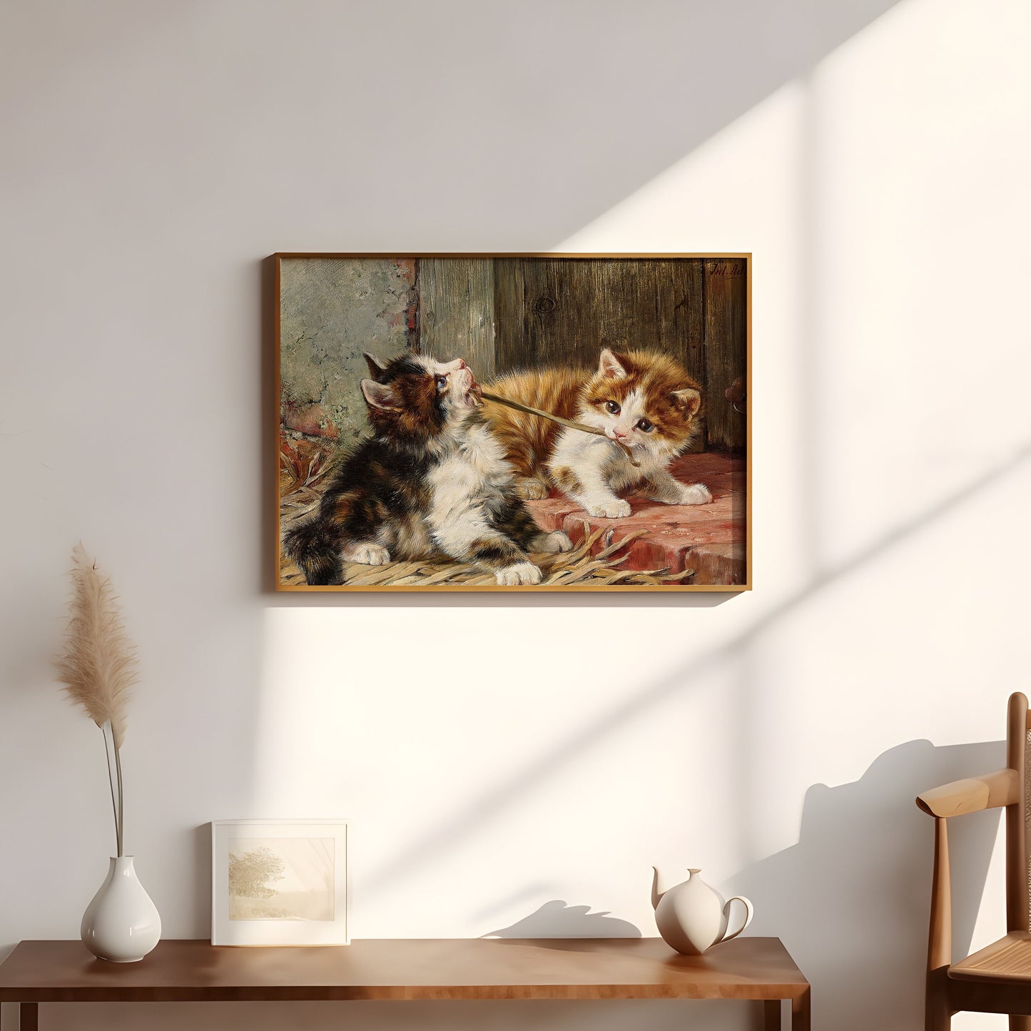 Julius Adam, Two Playing Сats, oil, cute antique painting vintage, animal lover gift, Printable art instant download,  SKU  32K_JA.32