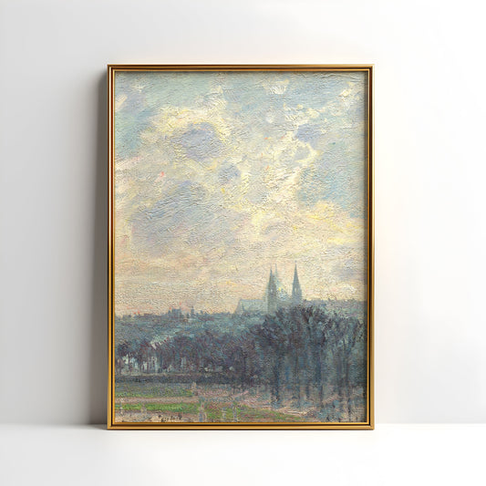 Camille Pissarro Winter Afternoon, Impressionism, original antique painting oil, vintage, Printable art instant download, SKU  K_CP.36