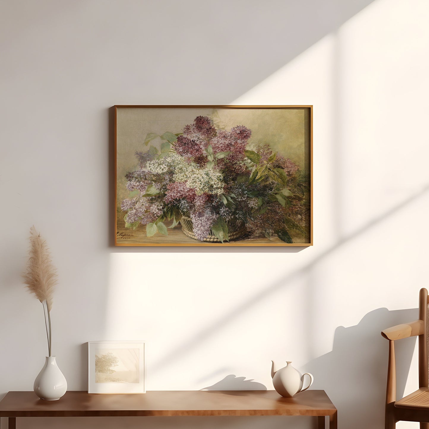 Still-life Flowers, Carl Massmann Basket of lilacs, original antique painting oil vintage, Printable art instant download, SKU  K.CM39
