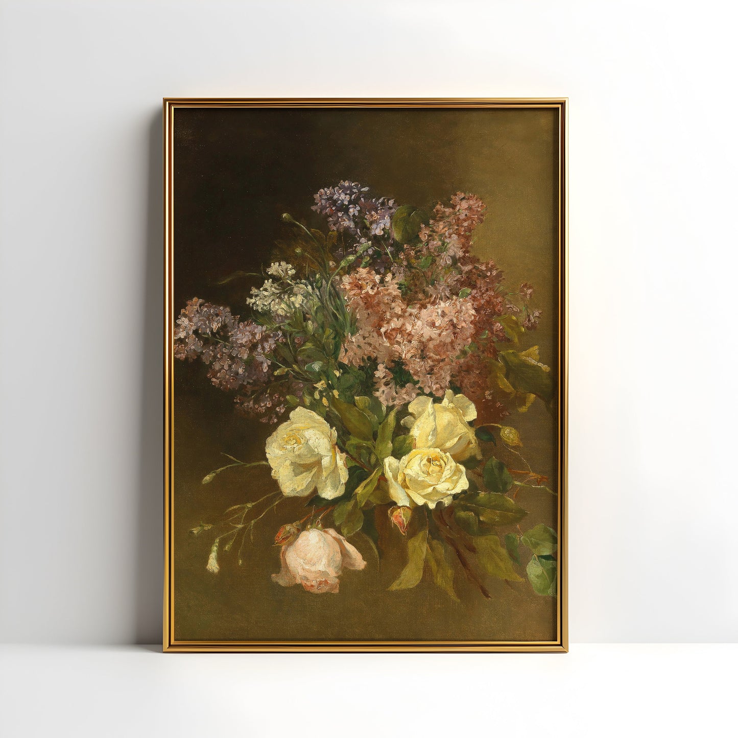 Flowers, Josefine Svoboda - Lilac and_roses, original antique painting, oil vintage, Printable art instant download, SKU  K.JS43