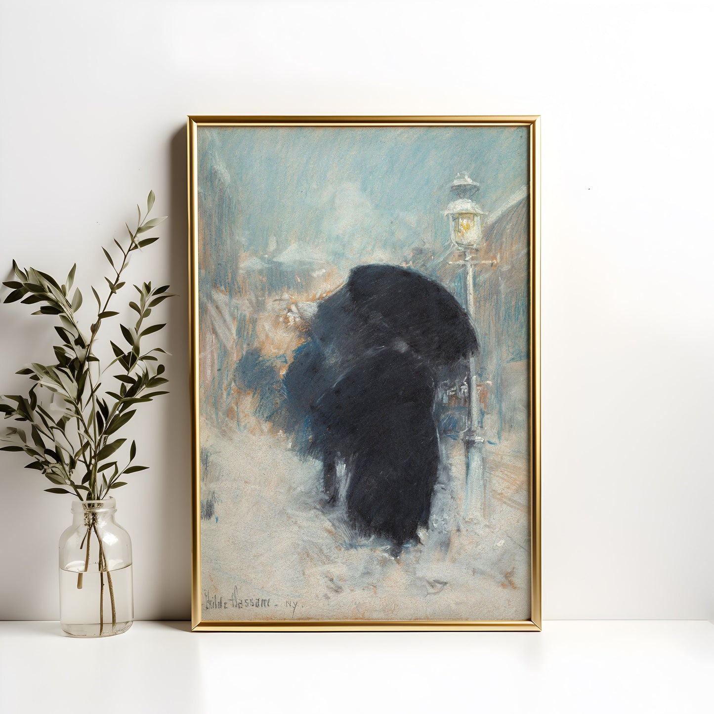 New York Blizzard, Childe Hassam Impressionism, original antique painting, oil, vintage, Printable art instant download, SKU  K-CH50