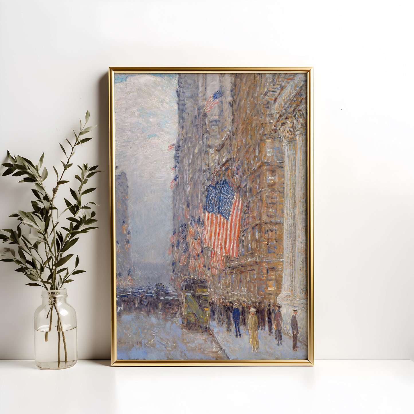 Impressionism, Childe Hassam, Flags on Waldorf, original antique painting, oil, vintage, Printable art instant download, SKU  K-CH51