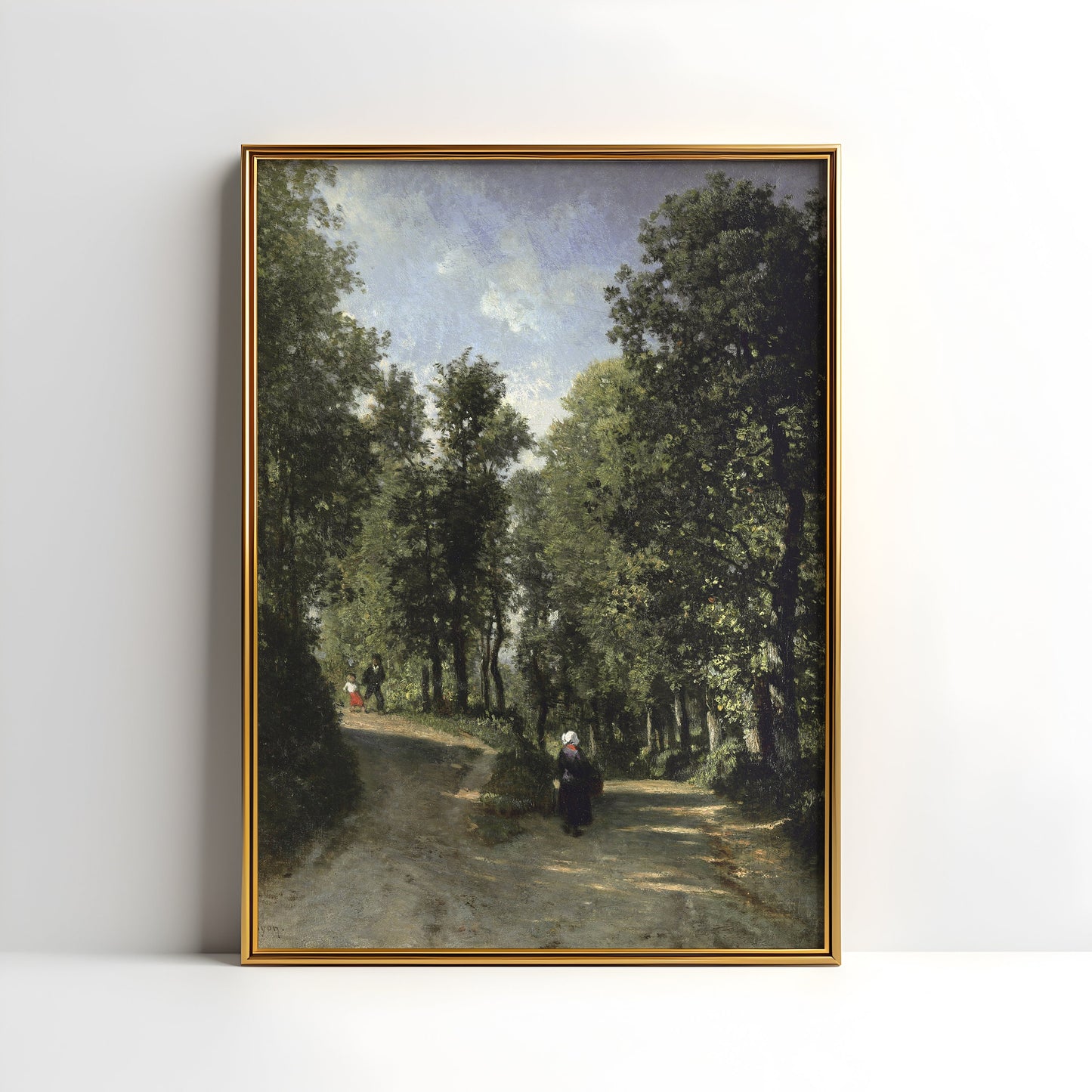 Rustic landscape, Constant Troyon Road in Woods, original antique painting, oil, vintage, Printable art instant download, SKU  K-CT53