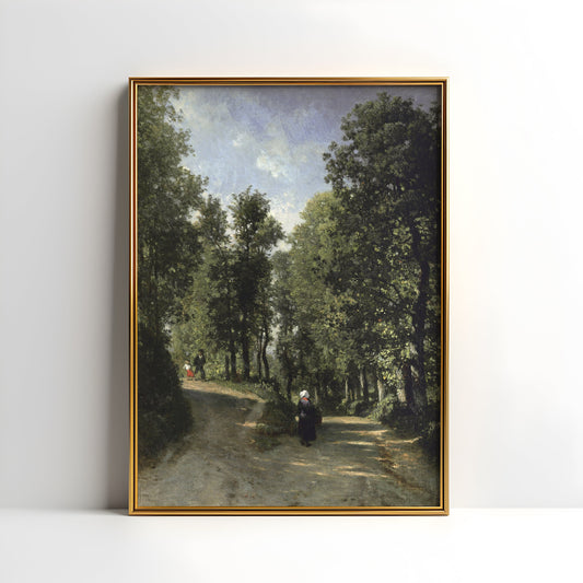 Rustic landscape, Constant Troyon Road in Woods, original antique painting, oil, vintage, Printable art instant download, SKU  K-CT53