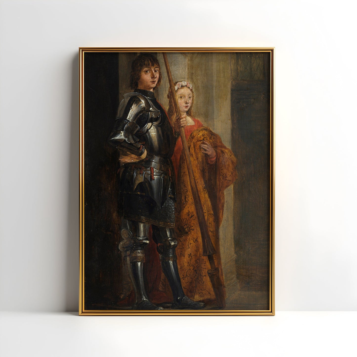 Dutch painting David Teniers - Saints George and Cecilia , original antique figure painting , Printable art instant download , SKU K-DTY54