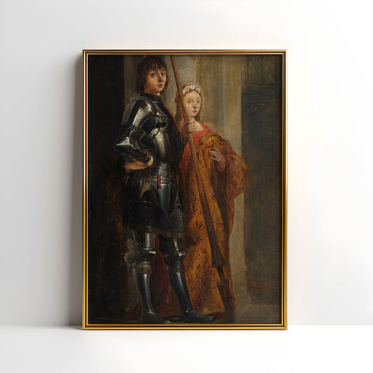 Dutch painting David Teniers - Saints George and Cecilia , original antique figure painting , Printable art instant download , SKU K-DTY54