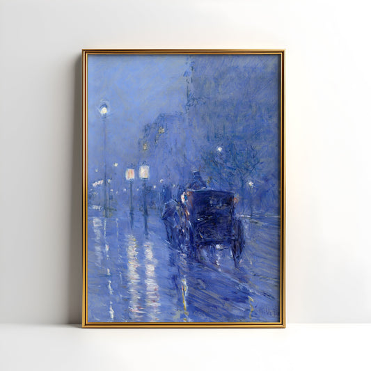 Rainy Midnight - Childe Hassam, Impressionism, original antique painting, oil, vintage, Printable art instant download, SKU  K-CH59