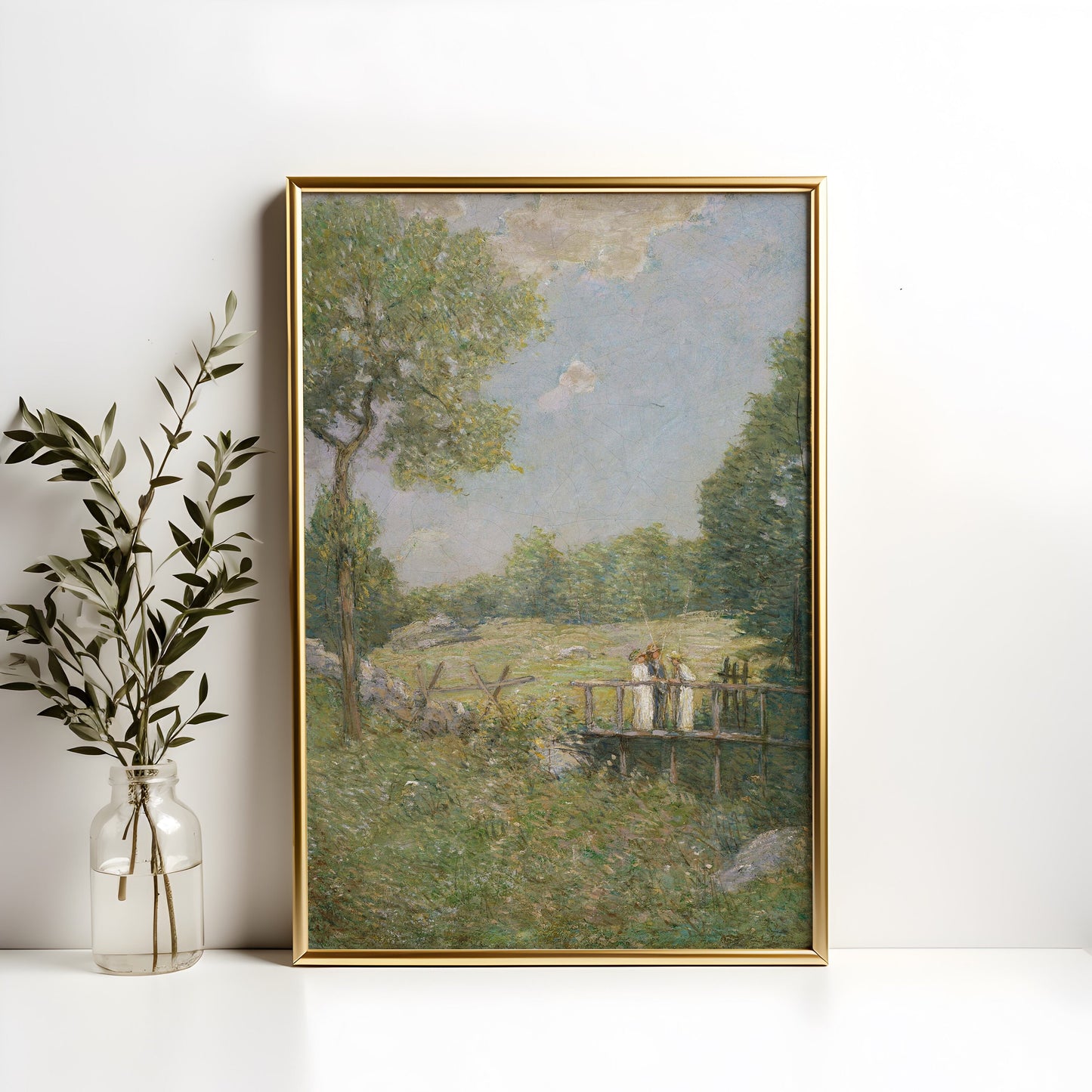 Fishing Party - Julian Alden Weir Impressionism, original antique painting, oil, vintage, Printable art instant download, SKU  K-JAW60