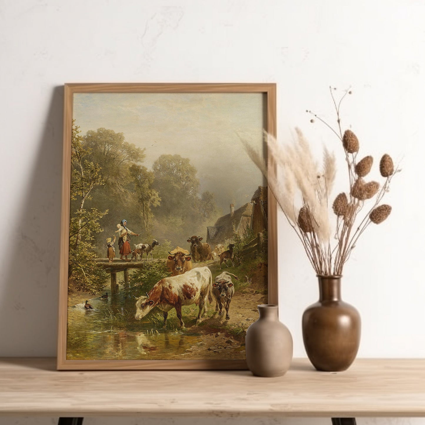 Rustic Landscape Country, Friedrich Voltz, original antique painting, oil, vintage, Printable art instant download, SKU  K-FV61
