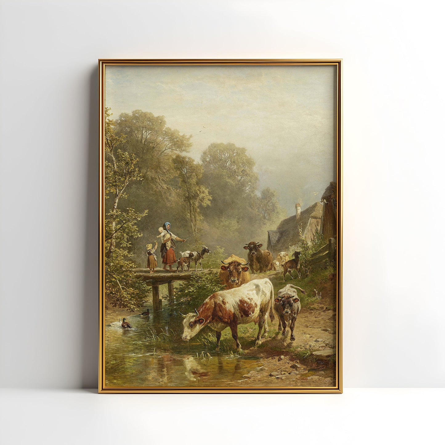 Rustic Landscape Country, Friedrich Voltz, original antique painting, oil, vintage, Printable art instant download, SKU  K-FV61