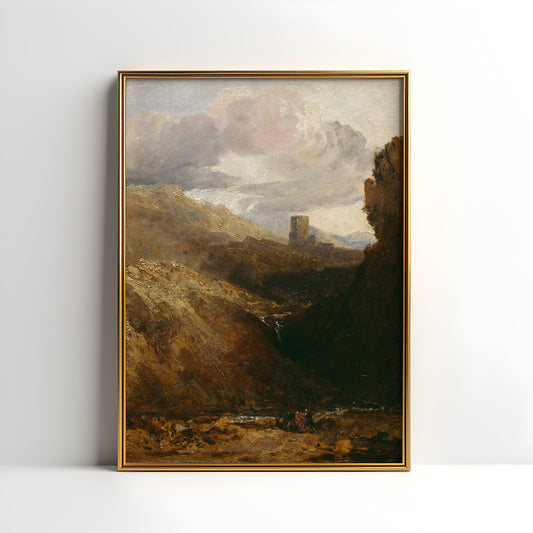 William Turner, Dolbadarn Castle, Mountains, original antique painting, oil, vintage, Printable art instant download, SKU  K-WT71
