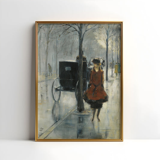 Lesser Ury - Woman on the Street, Impressionism, original antique painting, oil, vintage, Printable art instant download,  SKU  K-LU72