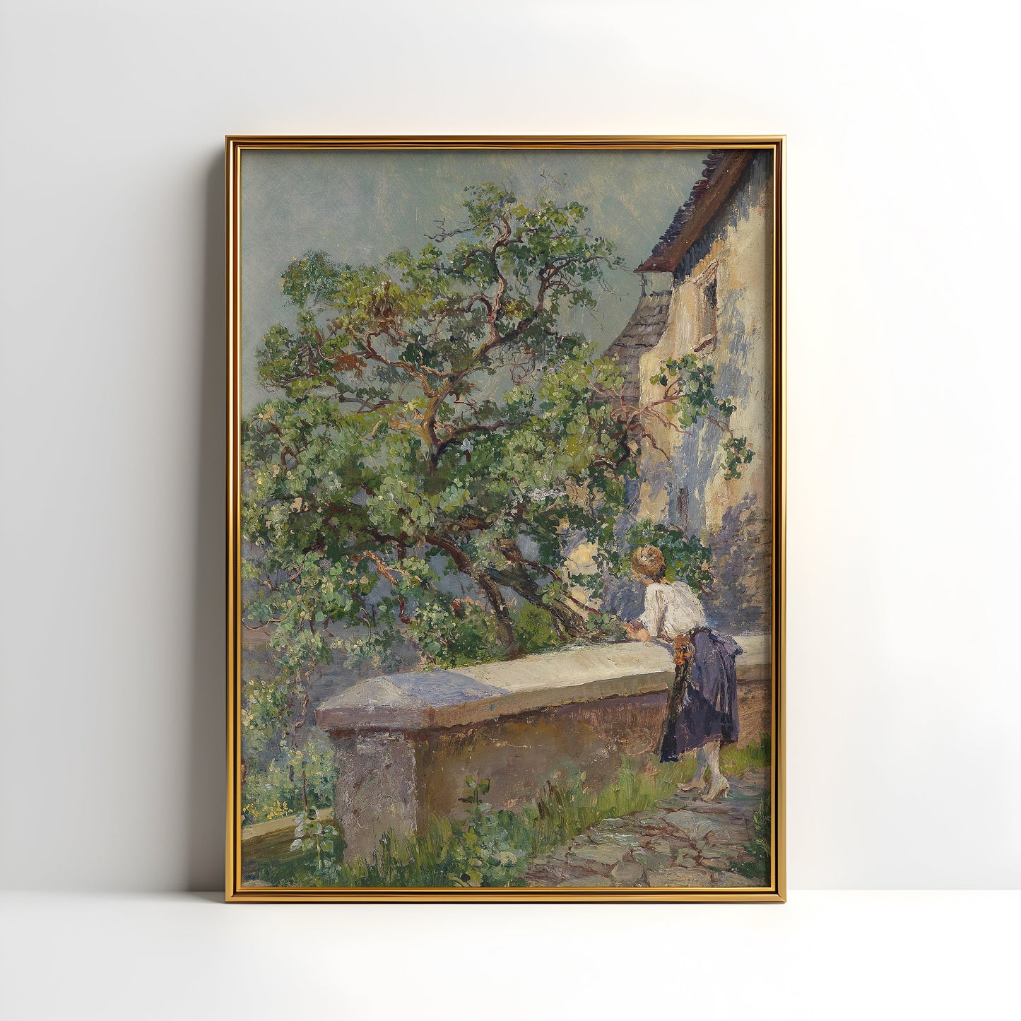 Rustic landscape, Hugo Charlemont, Scenery original antique painting, oil, vintage, Printable art instant download, SKU  K-HC74