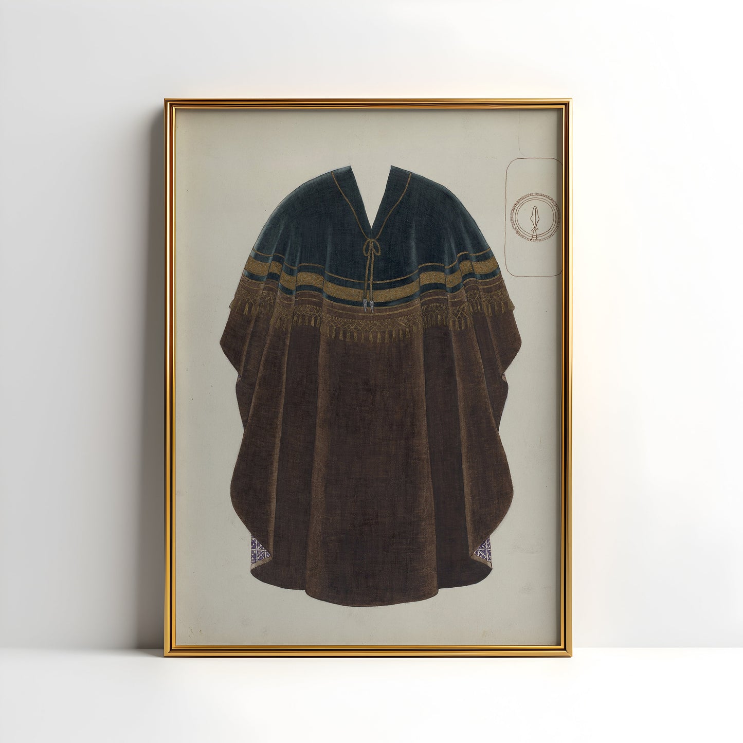 PONCHO - Traditional South American clothing , original antique painting , vintage Printable art instant download , SKU K-P86
