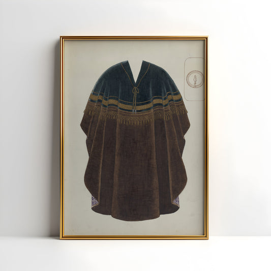PONCHO - Traditional South American clothing , original antique painting , vintage Printable art instant download , SKU K-P86