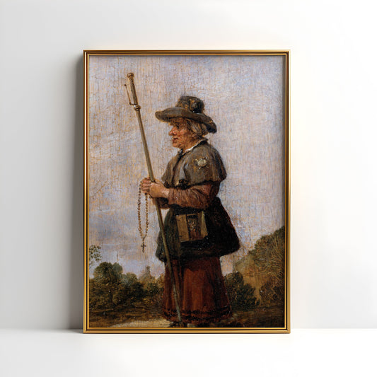 Dutch painting David Teniers - Female Pilgrim , original antique oil figure artwork , vintage Printable art instant download , SKU K-DY92