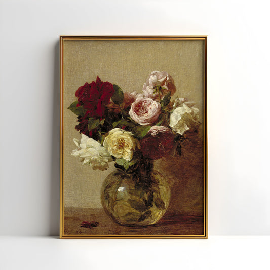 Still-life Flowers, Henri Fantin-Latour, Roses, original antique painting, oil vintage, Printable art instant download, SKU  167HFL