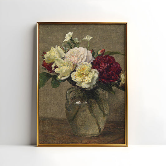 Flowers Bouquet of roses - Henri Fantin-Latour, original antique painting, oil vintage, Printable art oinstant download, SKU  170HFL