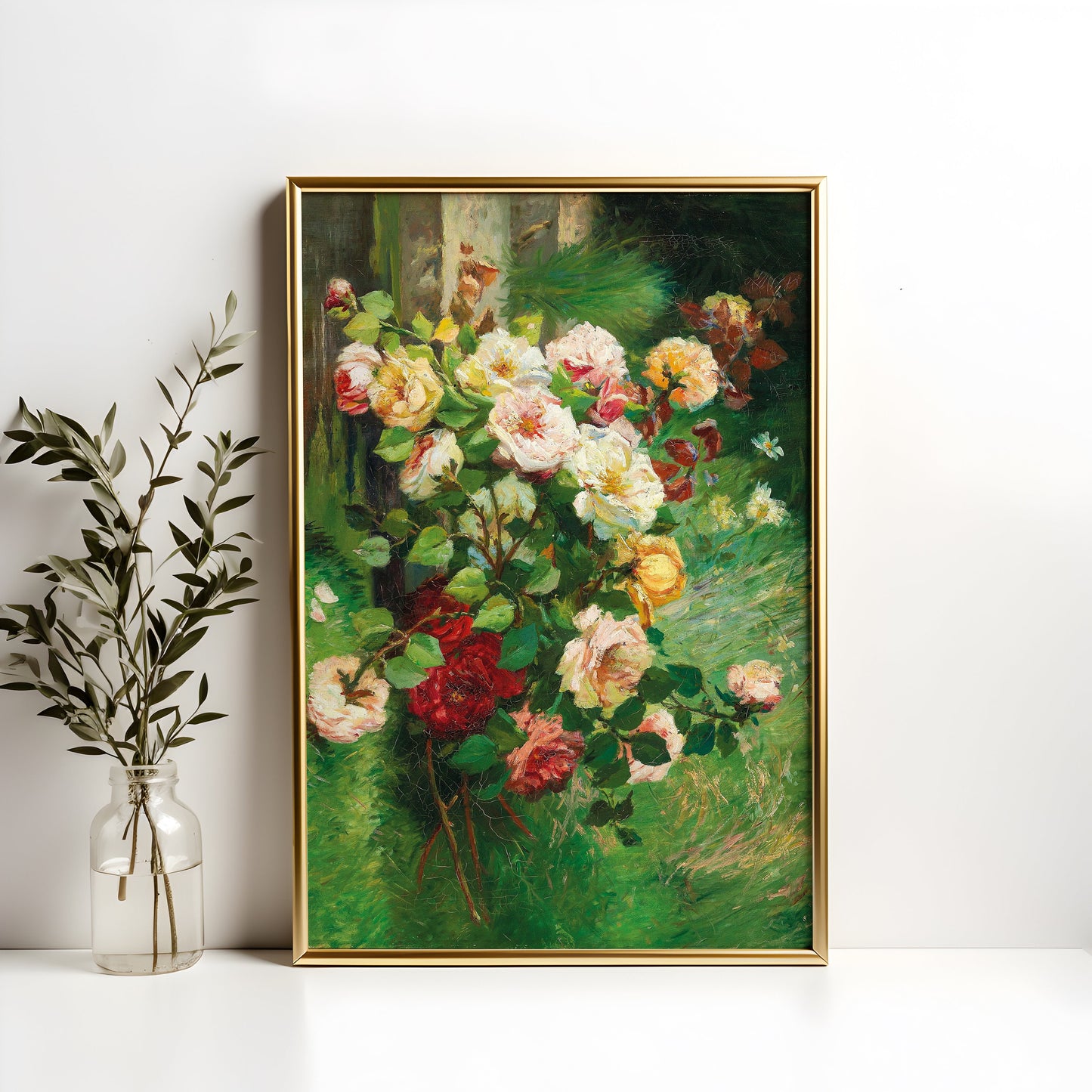 Still-life Flowers, Eugene Henri Cauchois, Roses, original antique painting, oil vintage, Printable art instant download, SKU  168EHC