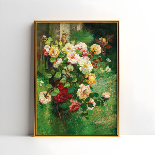 Still-life Flowers, Eugene Henri Cauchois, Roses, original antique painting, oil vintage, Printable art instant download, SKU  168EHC