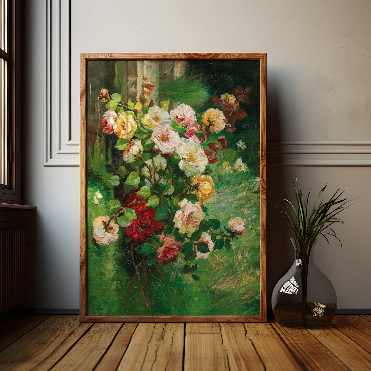 Still-life Flowers, Eugene Henri Cauchois, Roses, original antique painting, oil vintage, Printable art instant download, SKU  168EHC