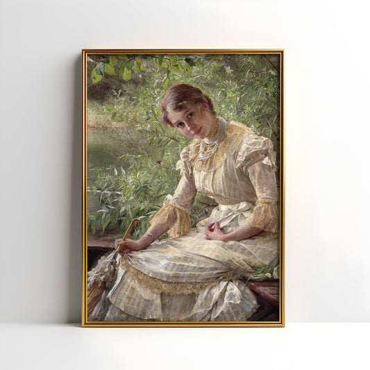 Bertha Wegmann - Portrait of Young Woman , original antique figure painting , oil vintage Printable art instant download , SKU 171BW