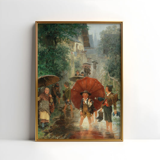 Living room Decor, Hugo Kauffmann - After school, oil, original antique painting vintage, Printable art instant download, SKU  K-HK118