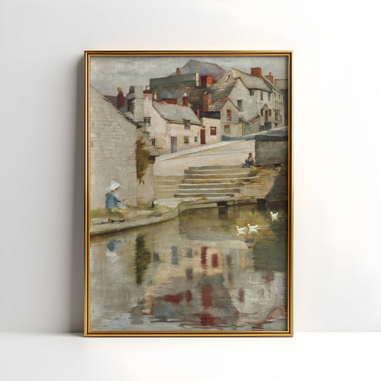 Blandford Fletcher, Old Mill Pond, original antique painting, oil, vintage, Printable art of high resolution instant download,  SKU  K-BF124