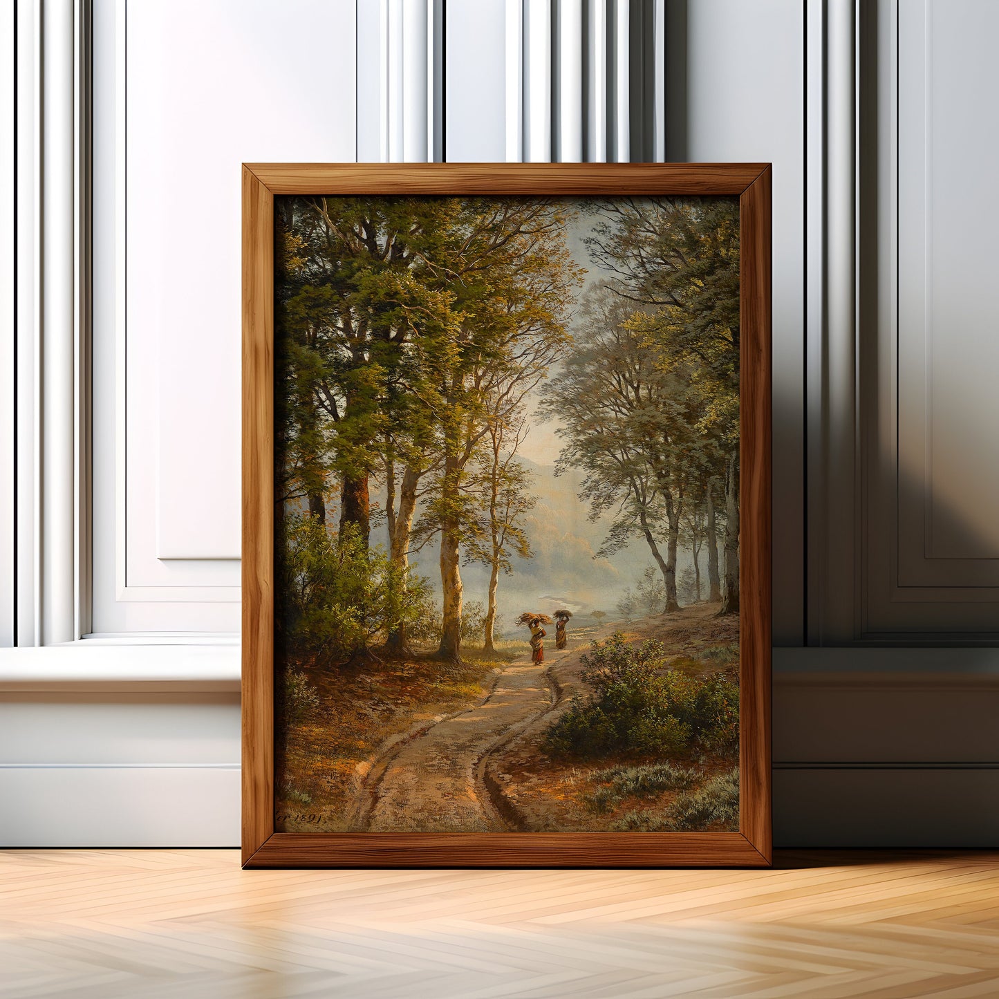 Friedrich Kessler - Forest path with two peasant women, antique painting oil, vintage, Printable art instant download, SKU  183FAK