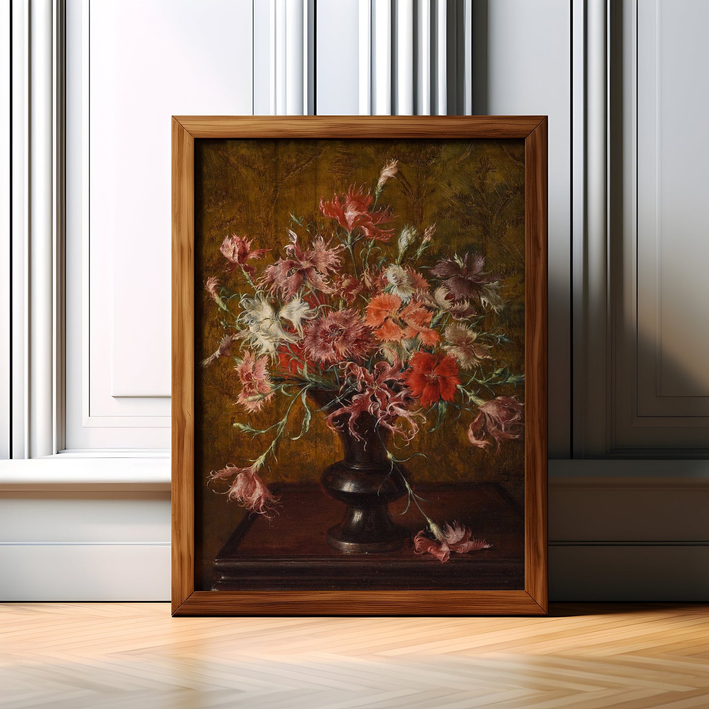 Flowers, Eduard Grutzner - Still life with carnations, antique painting, oil vintage, Printable art instant download, SKU  184GE