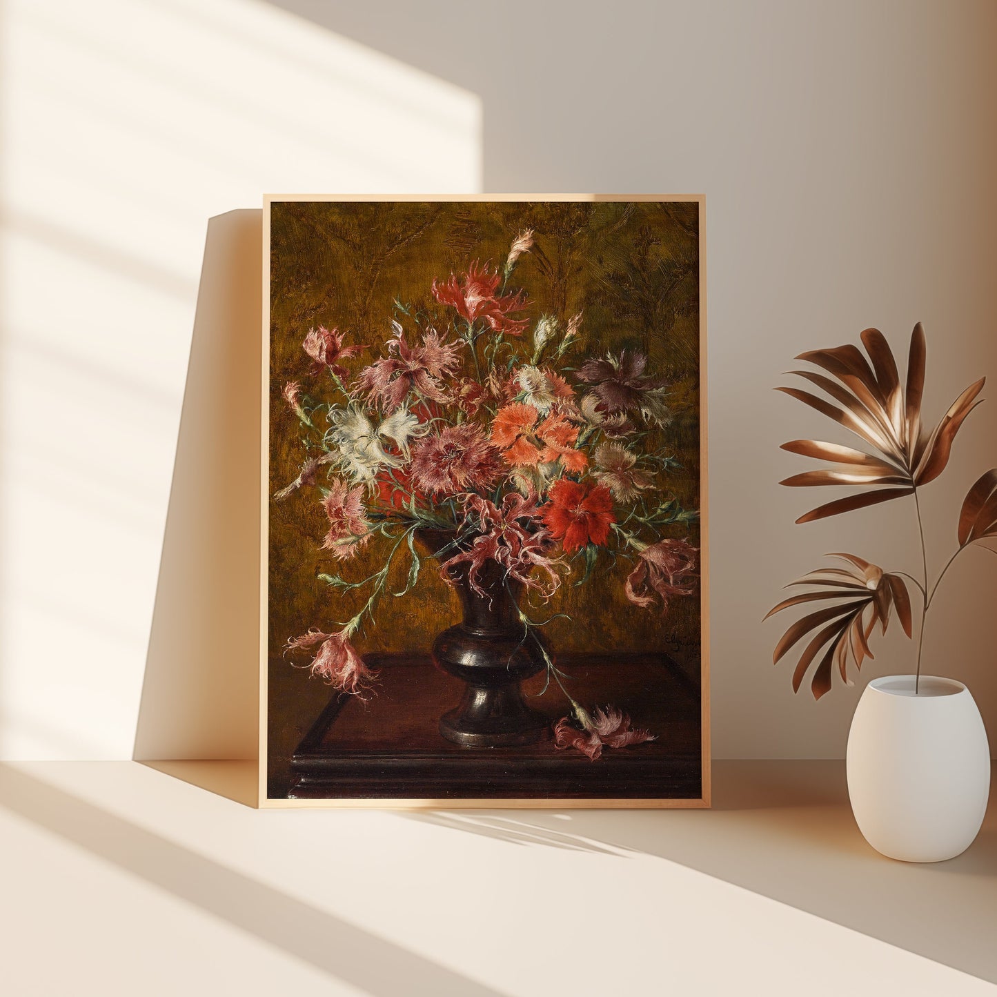 Flowers, Eduard Grutzner - Still life with carnations, antique painting, oil vintage, Printable art instant download, SKU  184GE