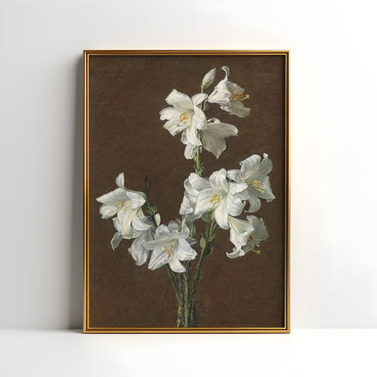 Still-life Flowers, Henri Fantin-Latour - White lilies antique painting, oil vintage, Printable art instant download, SKU  186HFL