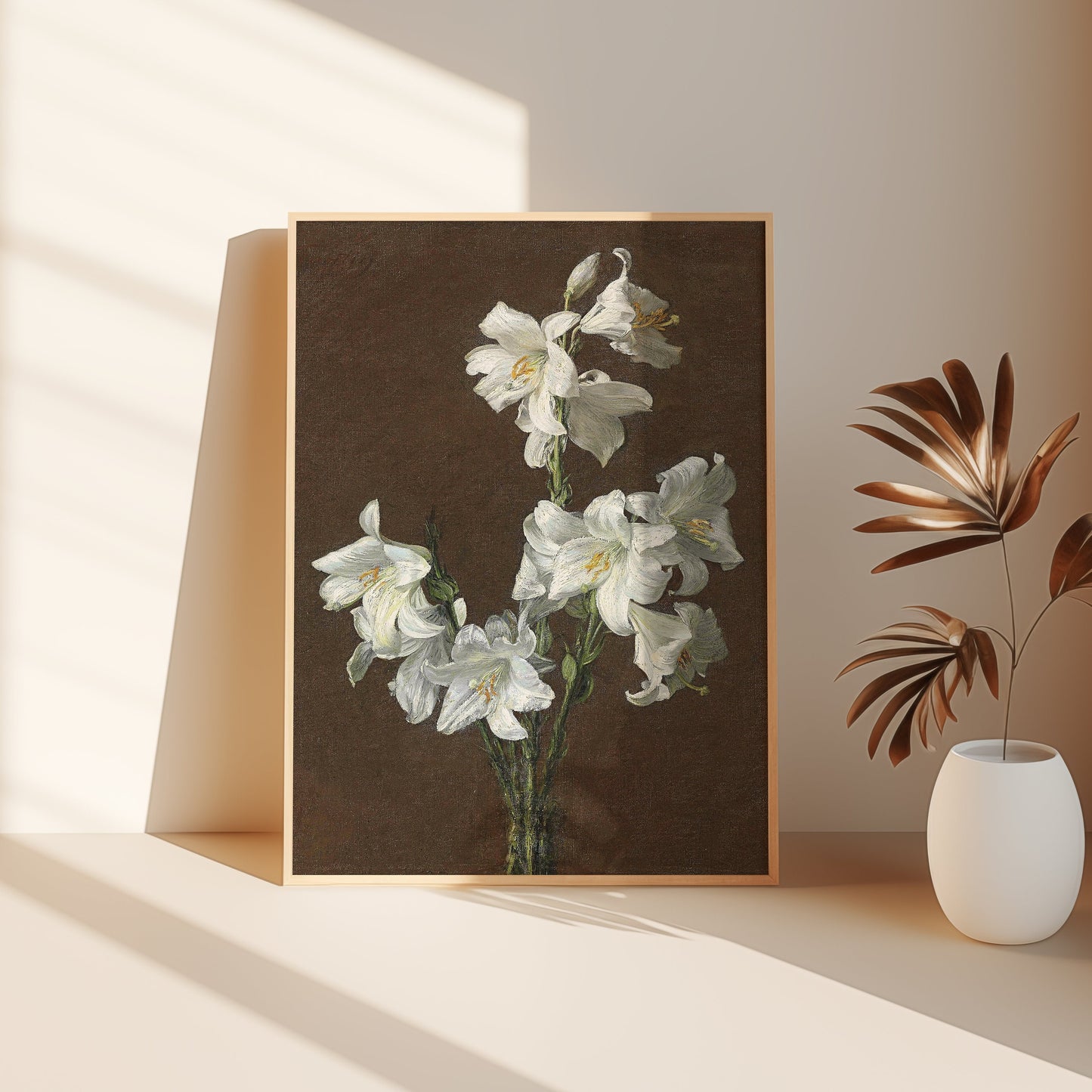 Still-life Flowers, Henri Fantin-Latour - White lilies antique painting, oil vintage, Printable art instant download, SKU  186HFL