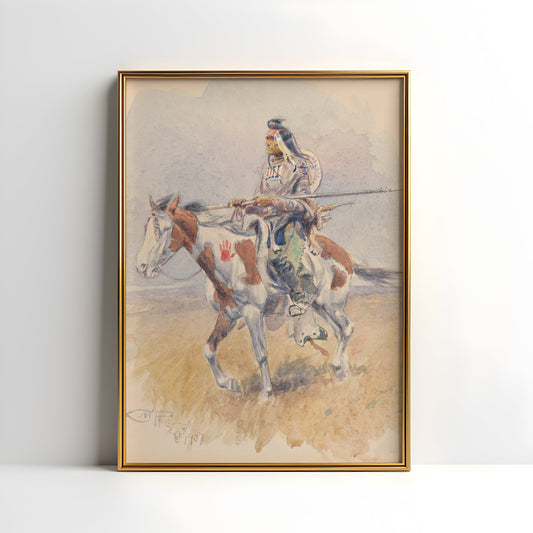 Charles Marion Russell - Indian on Horseback, antique watercolour painting, vintage, Printable art instant download, SKU  188CMR