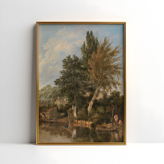 John Crome - Boys Bathing on the River Wensum, oil original antique painting, vintage, Printable art instant download, SKU  K-JC131