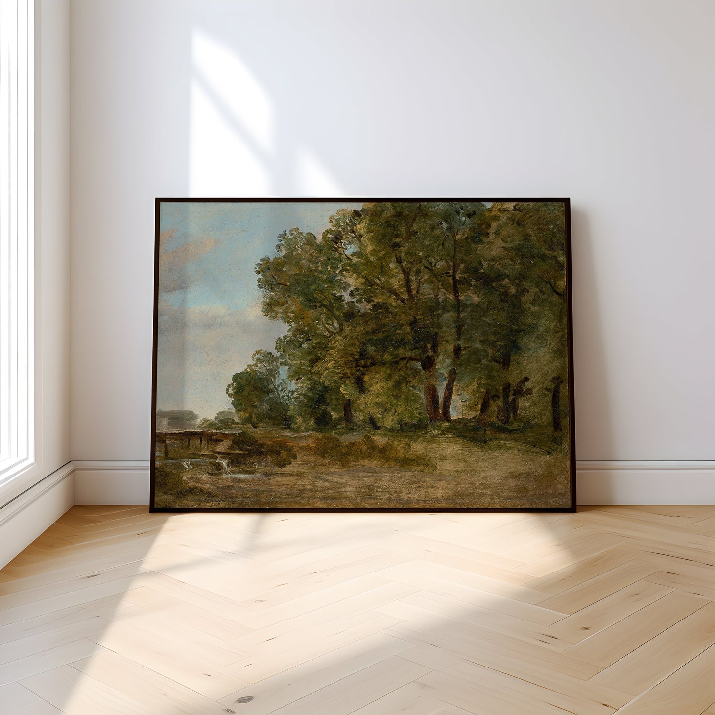 Johann Georg von Dillis - Prater Island in Munich, oil original antique painting, vintage, Printable art instant download, SKU  139-JGD