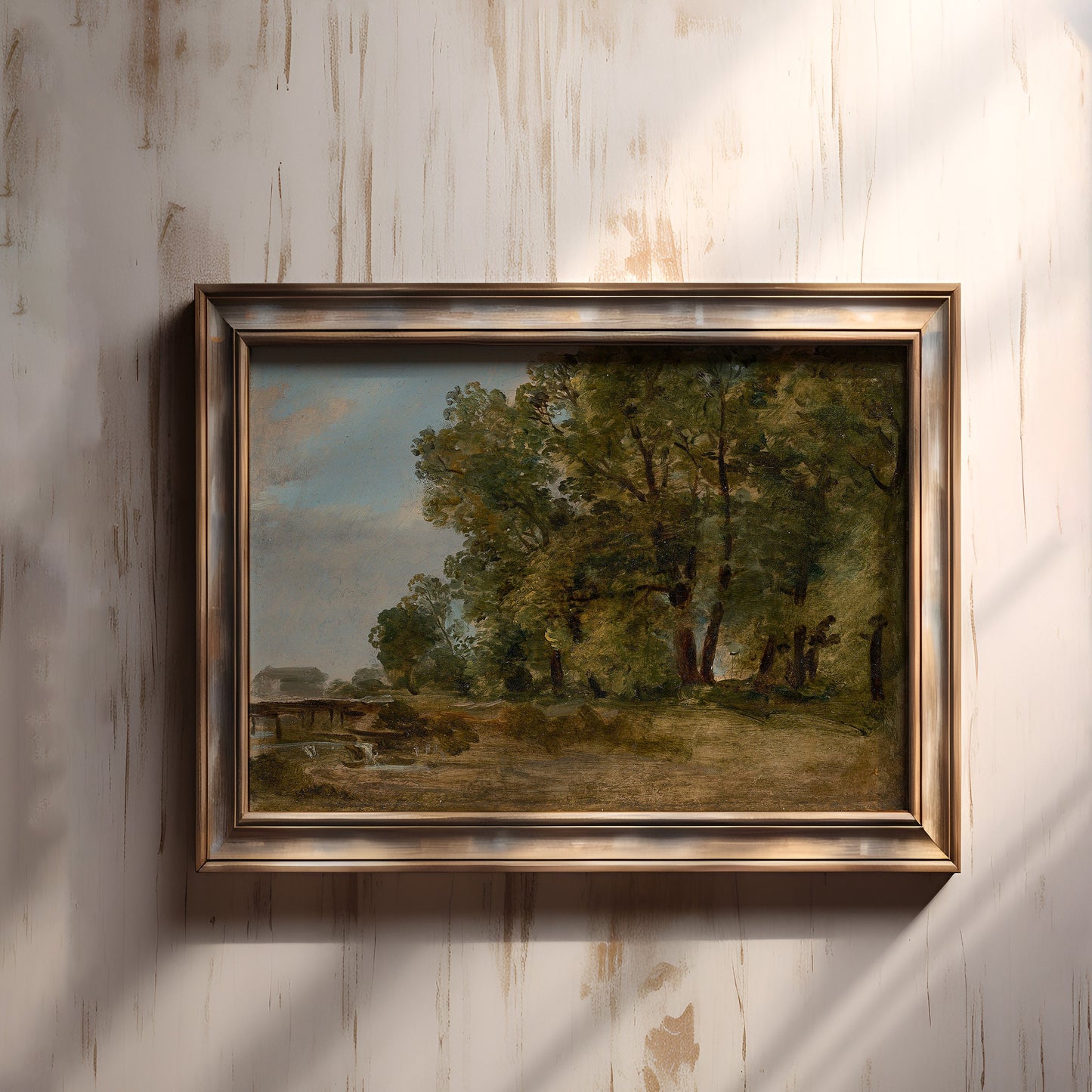 Johann Georg von Dillis - Prater Island in Munich, oil original antique painting, vintage, Printable art instant download, SKU  139-JGD