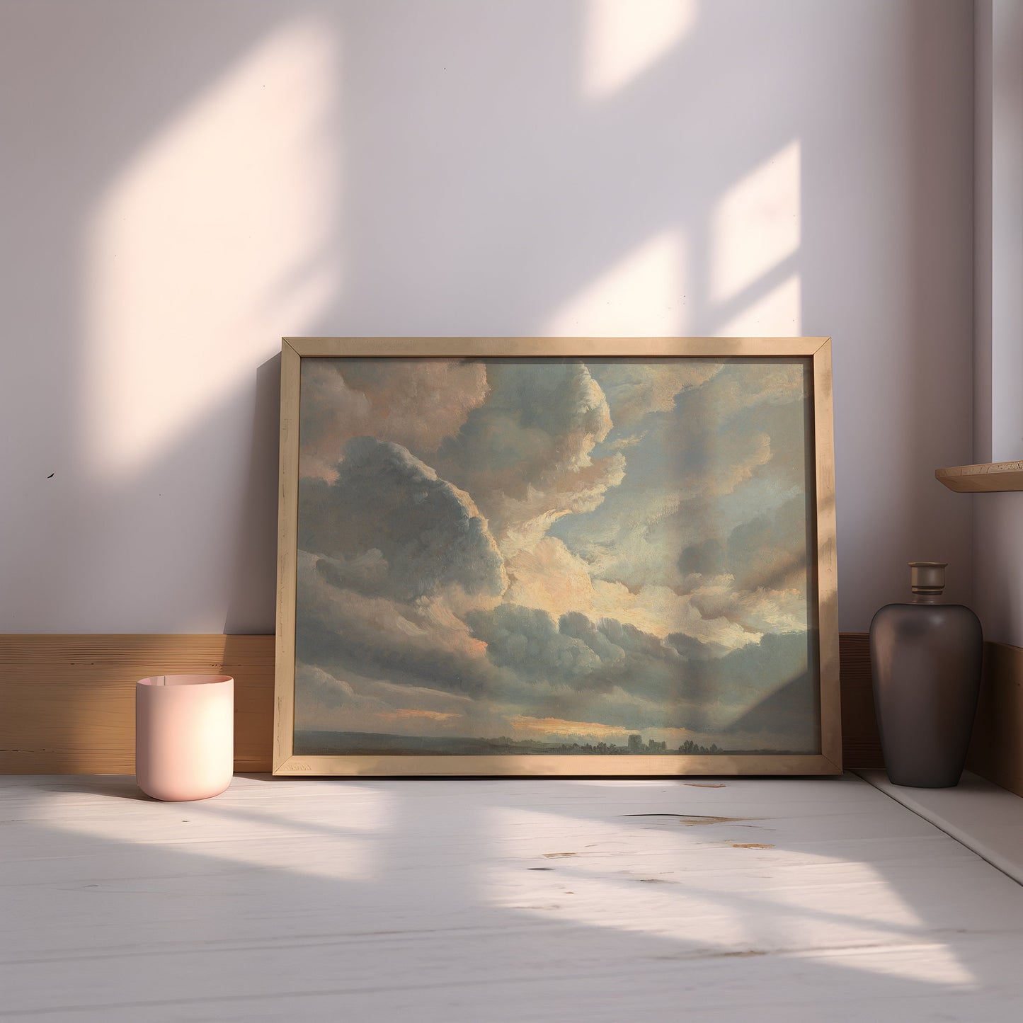 Simon Denis - Clouds with a Sunset near Rome, original antique painting, oil, vintage, Printable art instant download, SKU  143-SACD