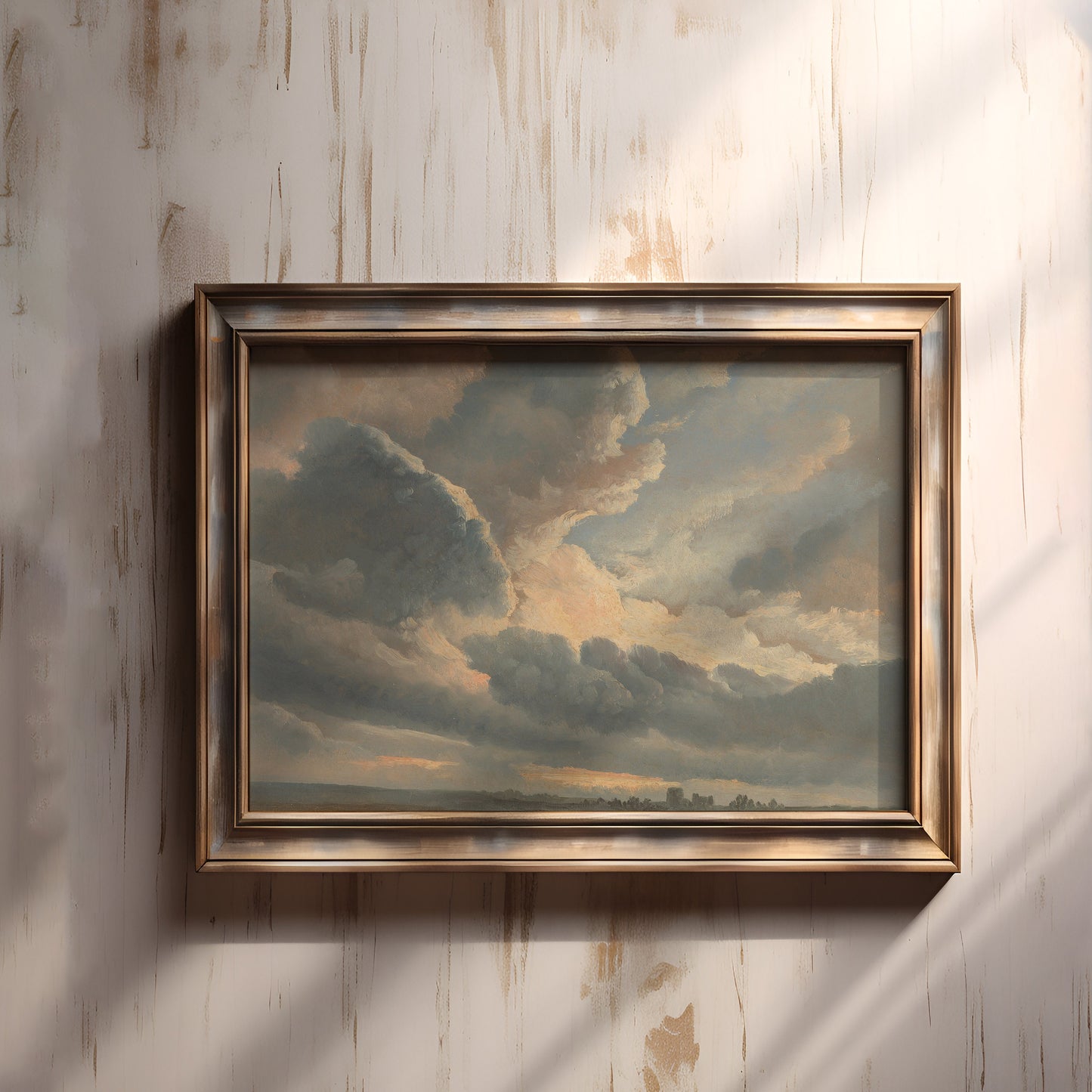 Simon Denis - Clouds with a Sunset near Rome, original antique painting, oil, vintage, Printable art instant download, SKU  143-SACD