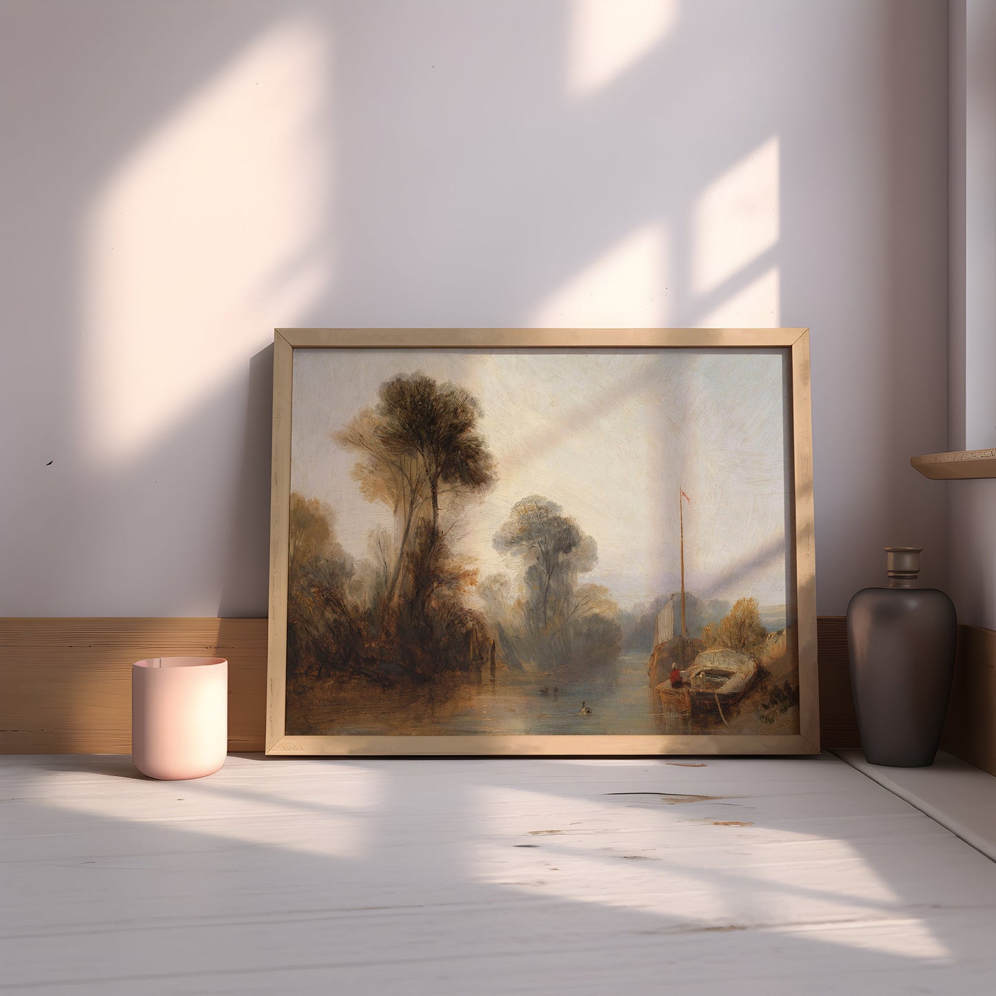 Landscape, River Seine - Richard Parkes Bonington, original antique painting oil, vintage, Printable art instant download, SKU  146-RPB