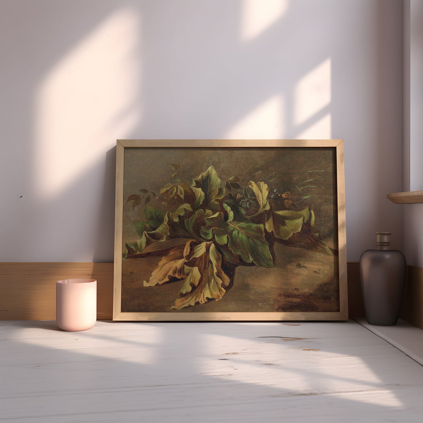 Still-life, Carl Ludwig Frommel, Study of plant, original antique painting, oil vintage, Printable art instant download, SKU  151-CLF