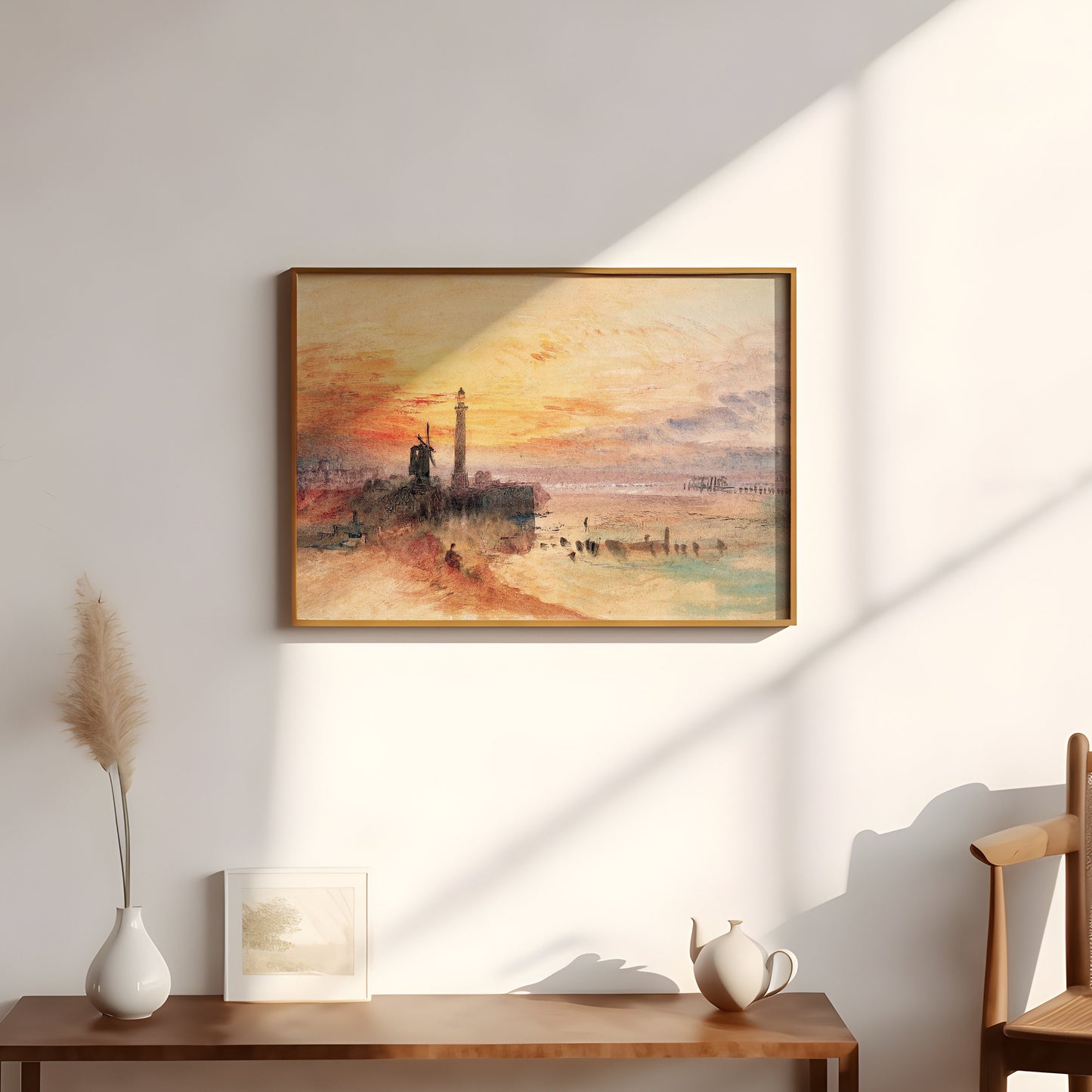 William Turner, Sea Lighthouse at Sunset, original antique painting, watercolour vintage, Printable art instant download, SKU  157-WT
