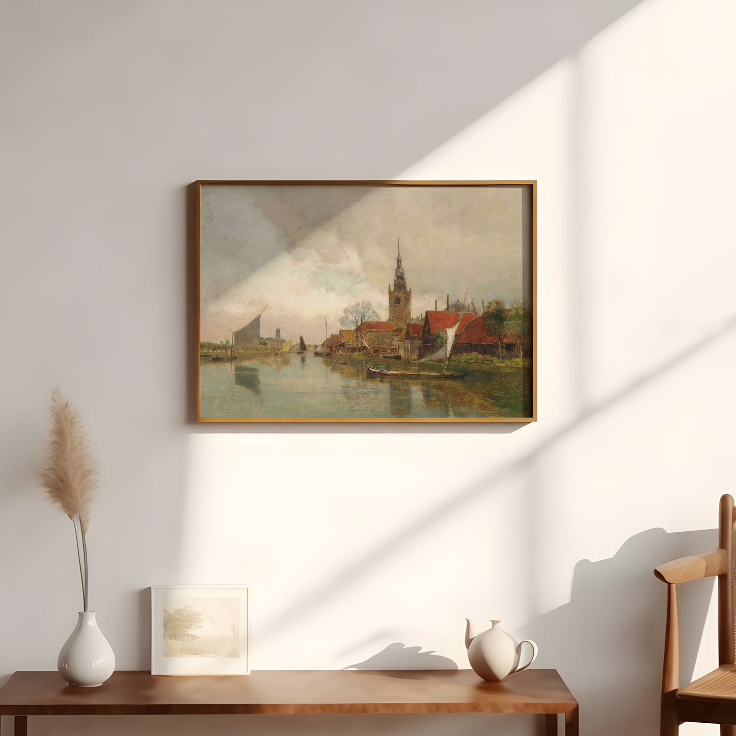 Rudolf Ribarz River in Rotterdam, Urban Landscape, original antique painting oil, vintage, Printable art instant download,  SKU  159-RR