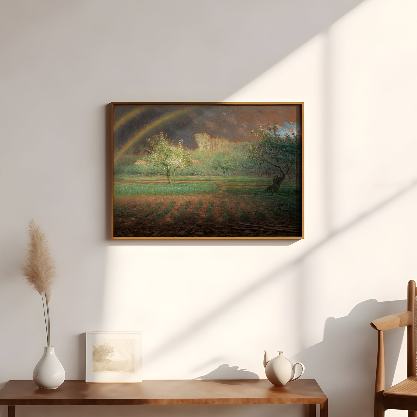 Rustic landscape , Jean-François Millet - Rainbow , Pastel antique painting , vintage Printable art instant download , SKU 209JFM