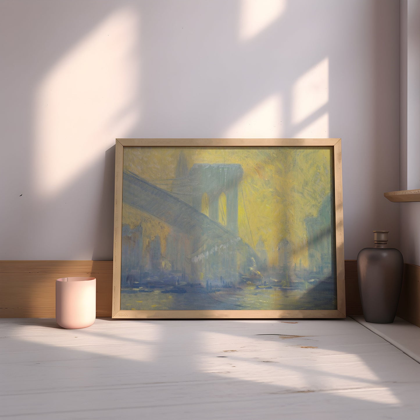 Arthur Clifton Goodwin - Brooklyn Bridge NYC, original antique painting, oil, vintage, Printable art instant download, SKU  164-ACG