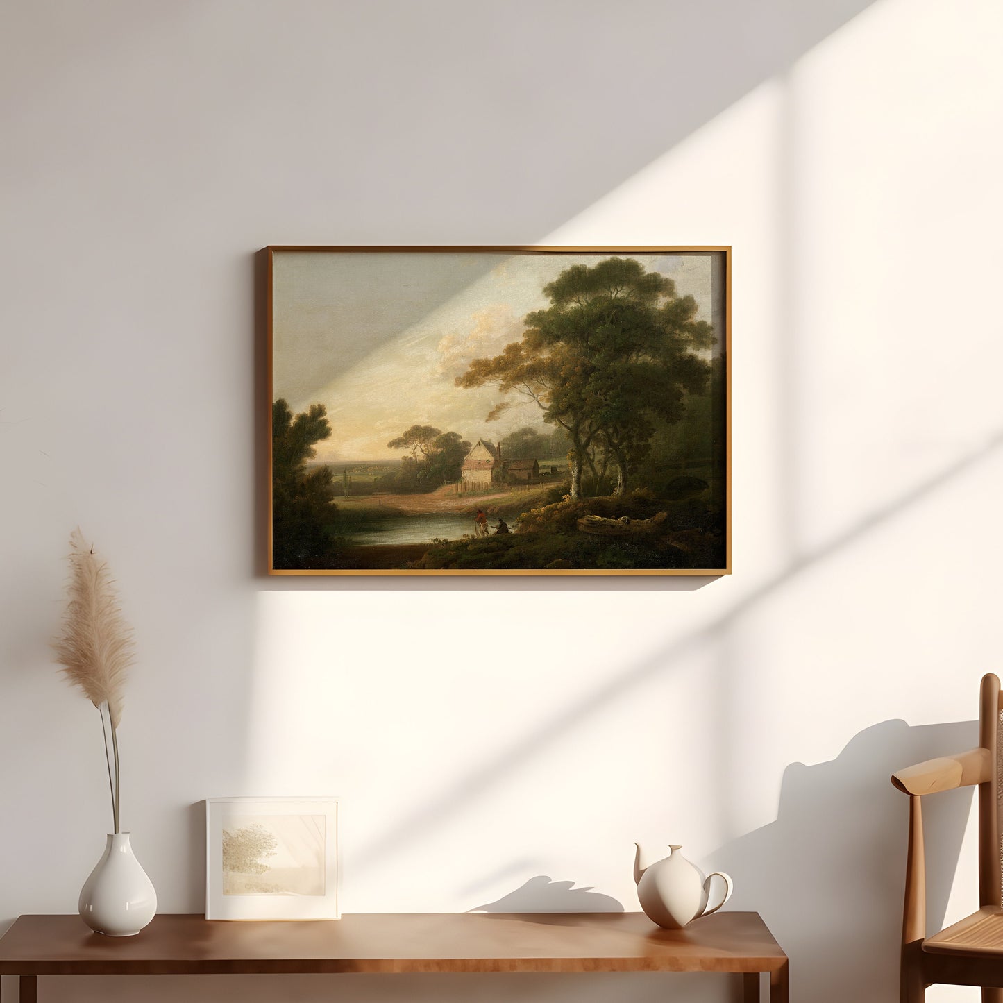 John Rathbone - River Landscape , Farmhouse , original antique painting , oil vintage Printable art instant download , SKU 215JR