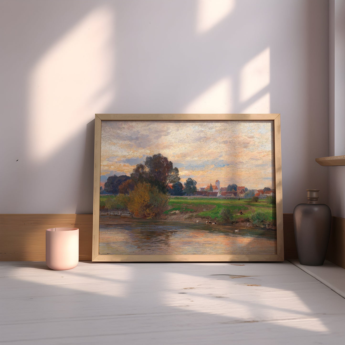 Rustic Landscape , Hugo Darnaut - Evening , original antique painting , oil vintage Printable art instant download , SKU 217HD