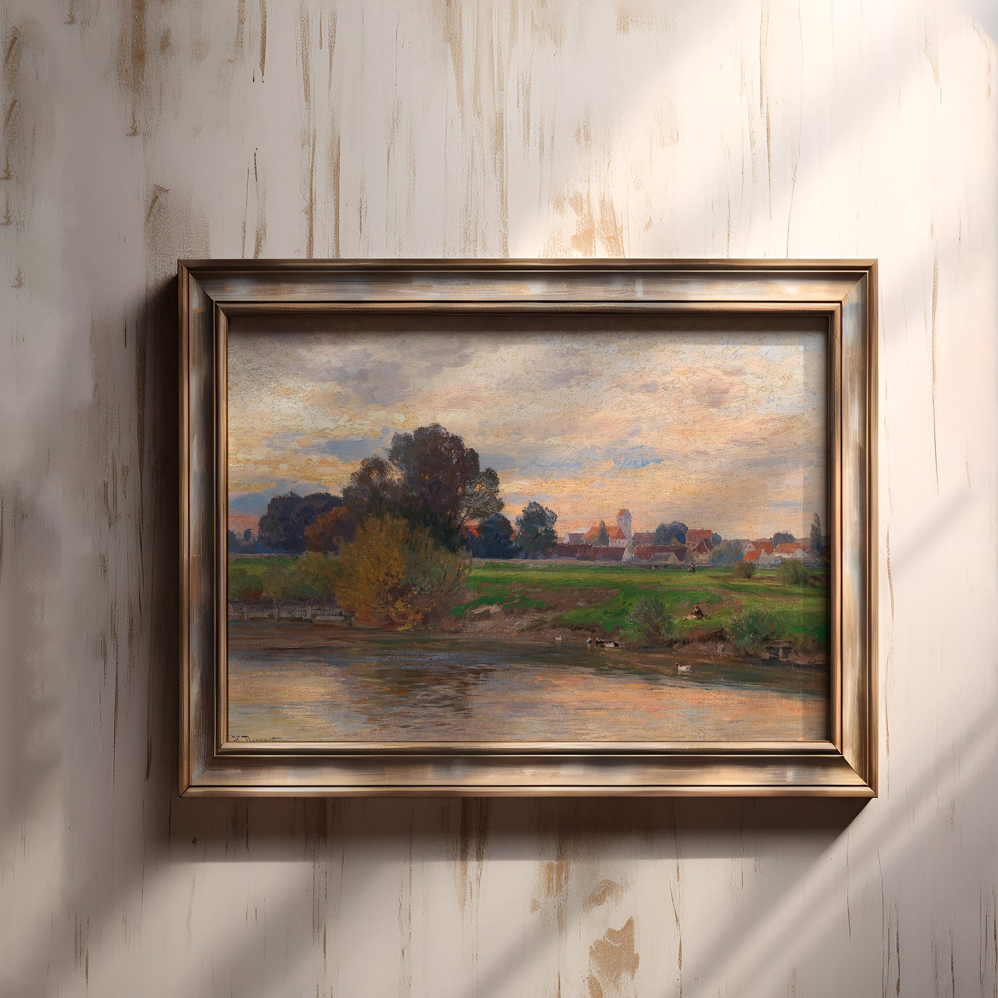 Rustic Landscape , Hugo Darnaut - Evening , original antique painting , oil vintage Printable art instant download , SKU 217HD