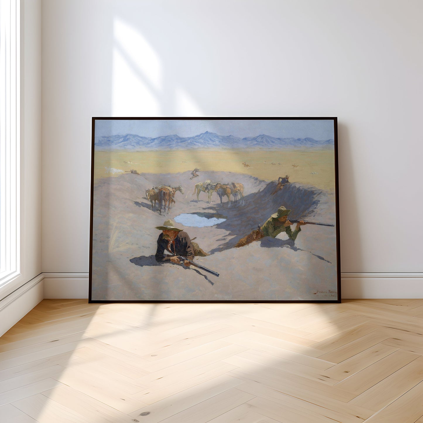 Frederic Remington - Fight for the Waterhole, Western & cowboys, antique painting, oil, vintage, Printable art instant download, SKU  227FR