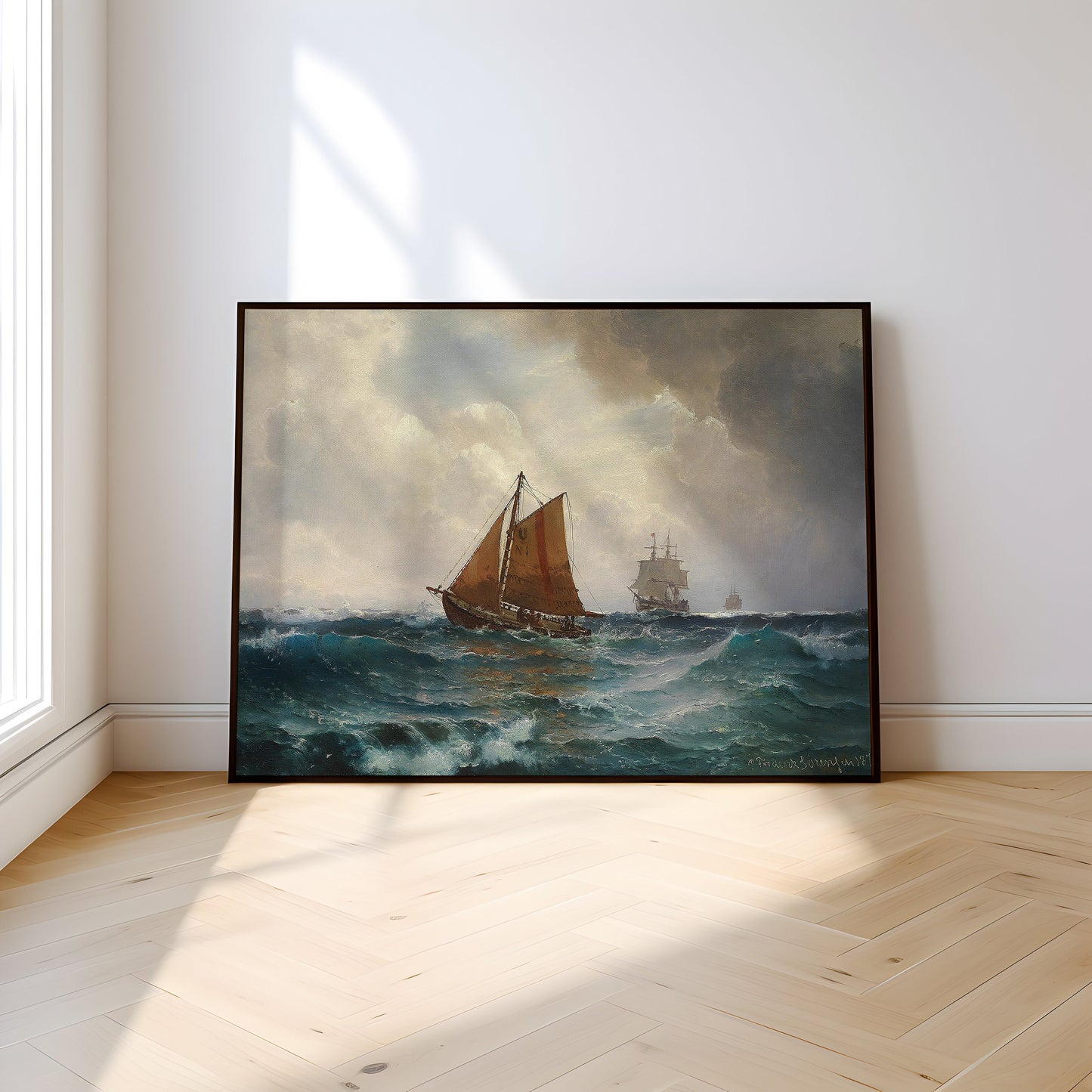 Seascape, Carl Frederik Sorensen - Pilot Boat Shows Way, original antique painting oil, vintage, Printable art instant download, SKU  233CFS